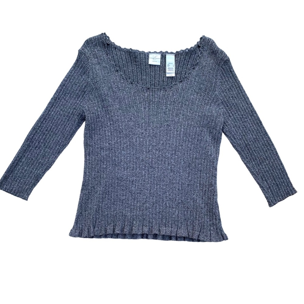Emma James Women’s Gray Ribbed Scoop Neck 3/4 Sleeve Sweater Size LP